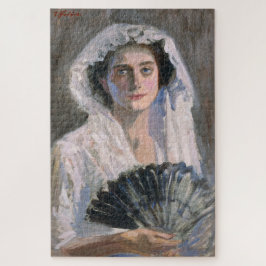 Quebra-cabeça Mulher legante com ventilador negro (Fujishima Tak