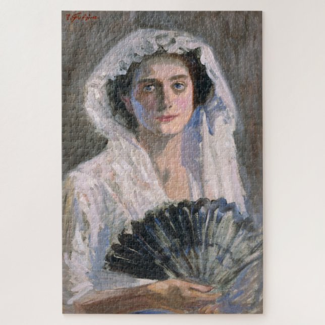 Quebra-cabeça Mulher legante com ventilador negro (Fujishima Tak (Vertical)