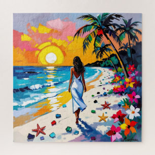Quebra-cabeça Mulher na Cena Tropical da Praia