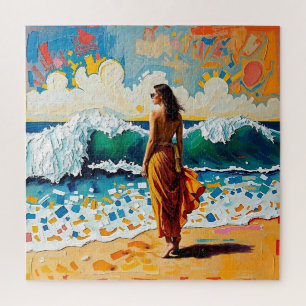 Quebra-cabeça Mulher na Praia Arte Abstrata à Beira-Mar