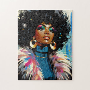 Quebra-cabeça Mulher Negra Afro Colorida Arte Retro