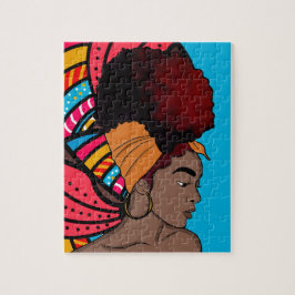 Quebra-cabeça Mulher Negra, Cabelo Natural Molhado, Azul Colorid