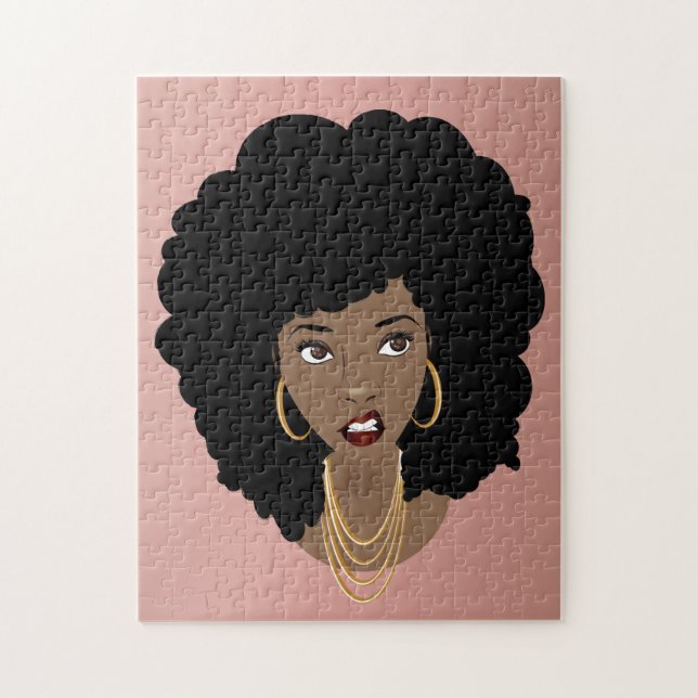 Quebra-cabeça Mulher Negra, Expressão Enrugada, Cabelo Natural (Vertical)