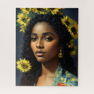 Quebra-cabeça Mulher Negra Retrato de Girassol Caráter Van Gogh