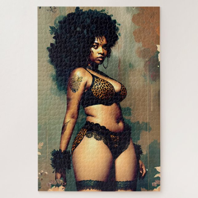 Quebra-cabeça Mulher Negra Sexy em Lingerie com Cabelo Natural G (Vertical)