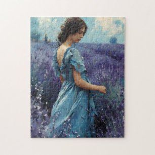 Quebra-cabeça Mulher no campo de lavanda Vintage
