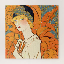 Mulher Parisiense 1920 com Flores Laranja