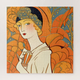 Quebra-cabeça Mulher Parisiense 1920 com Flores Laranja