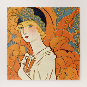 Quebra-cabeça Mulher Parisiense 1920 com Flores Laranja