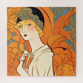 Quebra-cabeça Mulher Parisiense 1920 com Flores Laranja