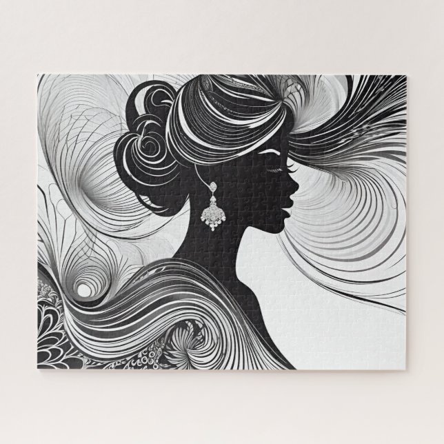 Quebra-cabeça Mulher Preta e Branca de Elegância (Horizontal)