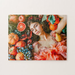 Quebra-cabeça Mulher reclinada entre frutas e pétalas