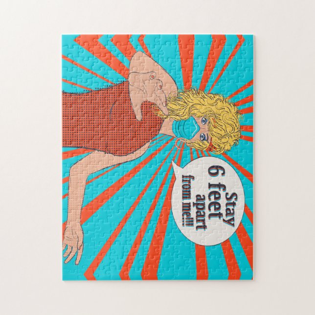 Quebra-cabeça mulher retrógrada de pop art com máscara facial (Vertical)