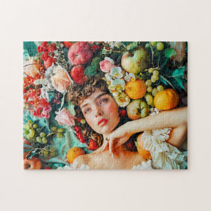 Quebra-cabeça Mulher rodeada por frutas e flores