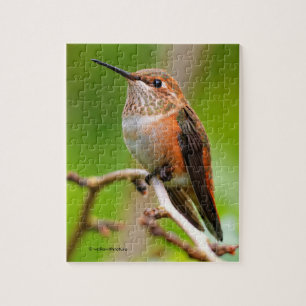 Quebra-cabeça Mulher Rufous Hummingbird na Plum Tree