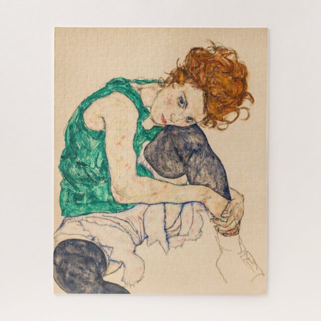 Quebra-cabeça Mulher sentada com joelho torto por Egon Schiele (Vertical)