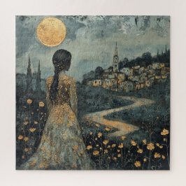 Quebra-cabeça Mulher Superando a Cidade à Lua