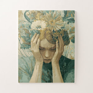 Quebra-cabeça Mulher Surrealista Paisagem de Sonho Floral Pintur