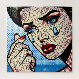 Quebra-cabeça Mulher Triste de Arte Pop Cômica com Lágrimas