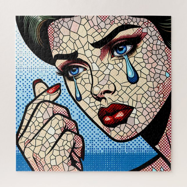 Quebra-cabeça Mulher Triste de Arte Pop Cômica com Lágrimas (Vertical)