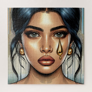 Quebra-cabeça Mulher Triste e Bonita com Lágrima de Ouro