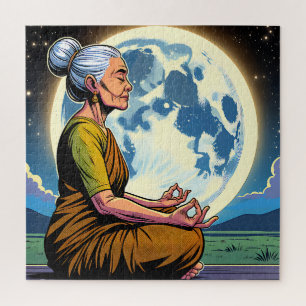 Quebra-cabeça Mulher Velha Meditando Sob A Lua