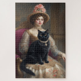 Quebra-cabeça Mulher Vitoriana com Gato Negro