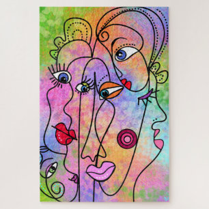 Quebra-cabeça Mulheres abstrato enfrentam humor - Estilo Cubismo