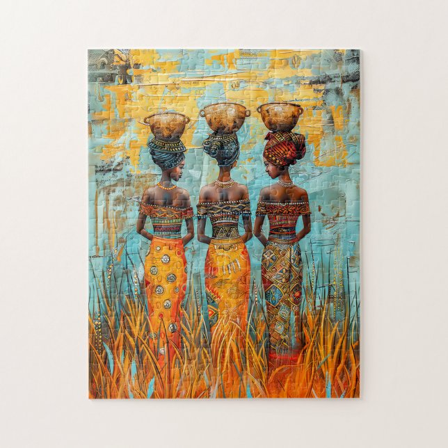 Quebra-cabeça Mulheres Africanas com Tigelas de Água (Vertical)