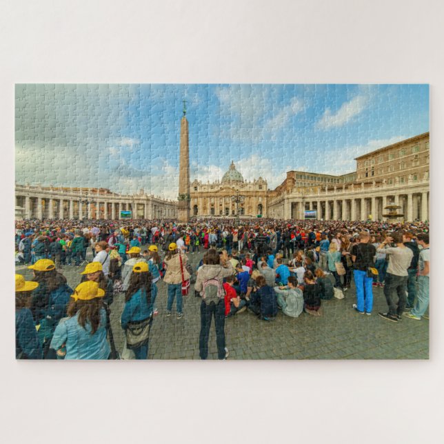 Quebra-cabeça Multidão em frente à Rua. Peter Basilica, Roma, It (Horizontal)