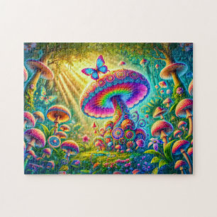 Quebra-cabeça Mundo Colorido de Cogumelos Arte Fantasia Psicodél