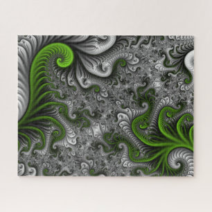 Quebra-cabeça Mundo de Fantasia Verde e Cinza Arte Fractal Abstr