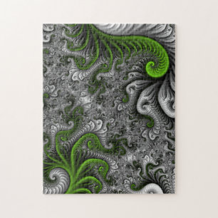 Quebra-cabeça Mundo Fantasia Verde E Cinza Arte Fractal Abstrata