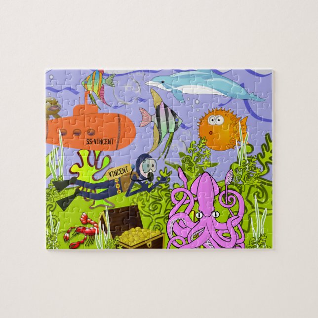 Quebra-cabeça Mundo Marinho da Criança Personalizada (Horizontal)