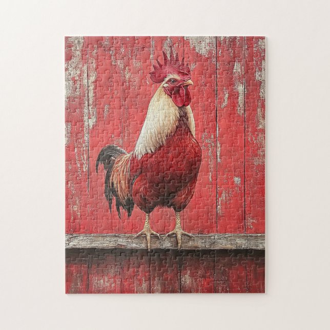 Quebra-cabeça Muro de Madeira Vermelha Rooster (Vertical)
