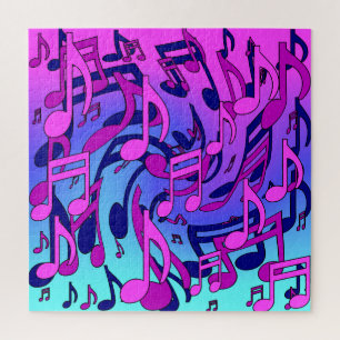Quebra-cabeça Música Bonita Notas Animadas Rosa Roxo Azul Água