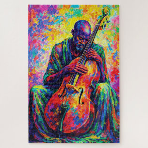 Quebra-cabeça Músico Violoncelista Abstrato Vibrante Cores Arco-