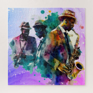 Quebra-cabeça Músicos da Banda Watercolor Jazz Music Saxophone