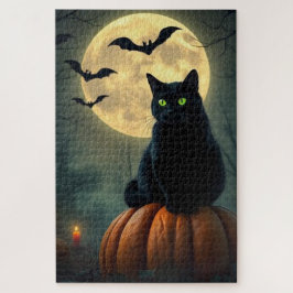 Quebra-cabeça Mystic Glowing Black Cat Puzzle – Halloween Magic