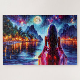 Quebra-cabeça Mystic woman under full moon reflections art