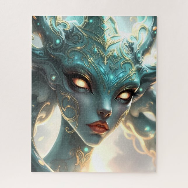 Quebra-cabeça Mystical Emerald Goddess with Glowing Ember Eyes (Vertical)