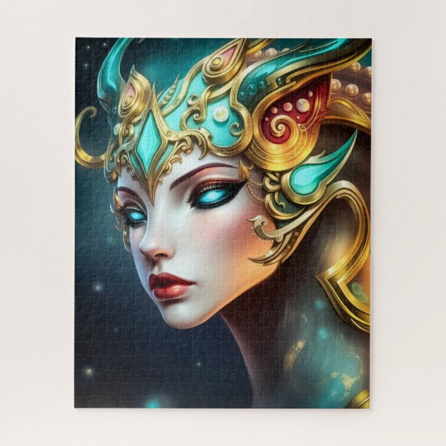 Quebra-cabeça Mystical Fantasy Queen Portrait with Golden Crown (Vertical)