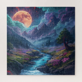 Quebra-cabeça Mystical Moonlit Mountain Valley - Fantasy River L