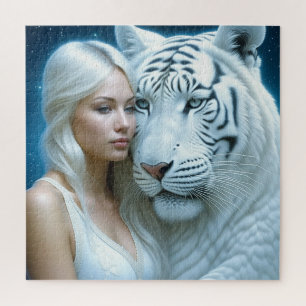 Quebra-cabeça Mystical White Tiger e Mulher