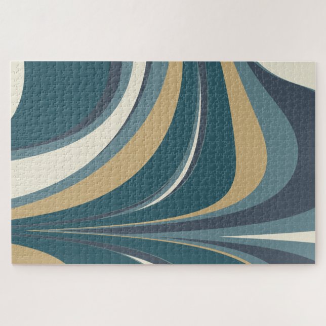 Quebra-cabeça Na moda Abstrato Marble Swirl em Teal e Dourado (Horizontal)