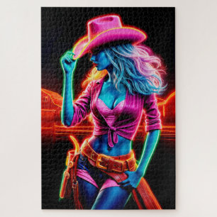 Quebra-cabeça Na moda vibrante cowgirl com iluminação retroativa