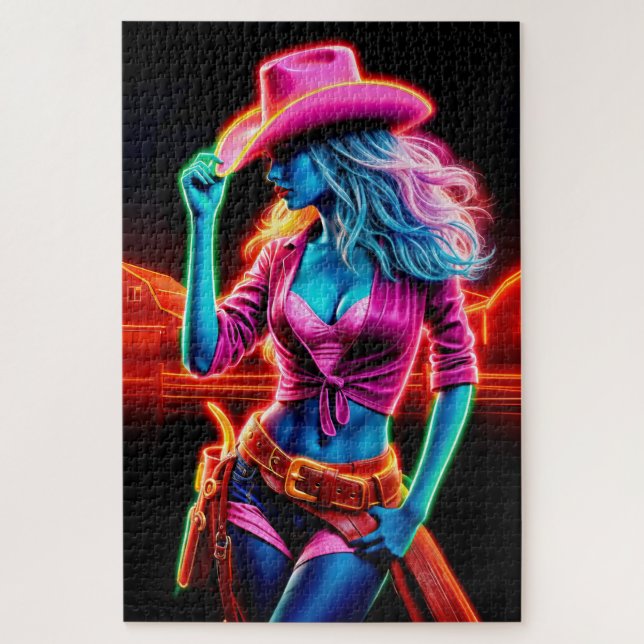 Quebra-cabeça Na moda vibrante cowgirl com iluminação retroativa (Vertical)