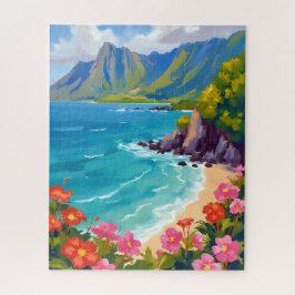 Quebra-cabeça Na Pali Coast Kauai Hawaii Coastline Painting