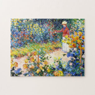 Quebra-cabeça Na pintura da mulher de Claude Monet do jardim