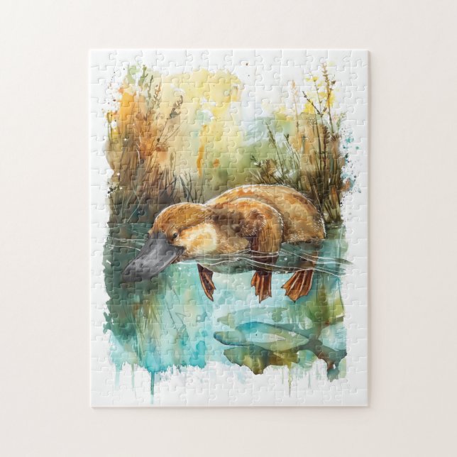 Quebra-cabeça Nadação de Platypus de Aquarela em Pond (Vertical)